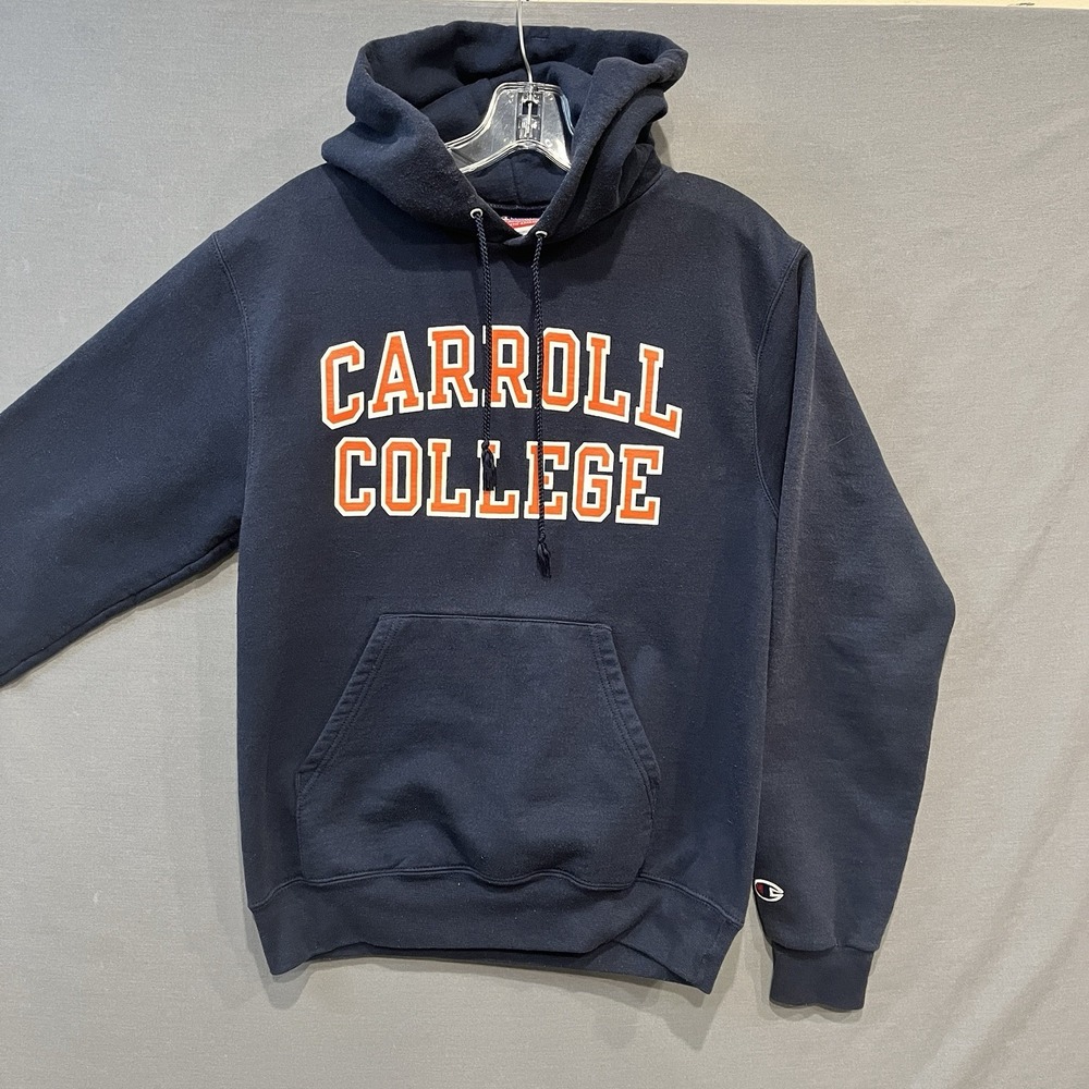 Champion Hoodie Mens Small Navy Carroll College Graphic Hooded Sweatshirt